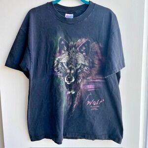 Vtg Wolf Tshirt Pathfinder Teacher of New Ideas Black Single Stitch XL Beefy -T